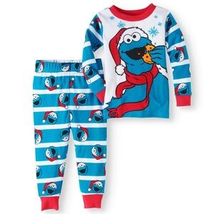 Sesame Street Boys Blue Striped Two Piece Pajama